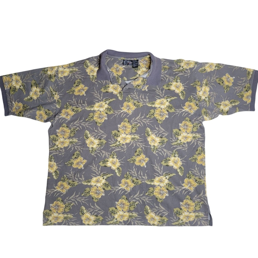 Vintage Polo Shirt With Yellow Floral Print XXL 100% Cotton By‎ OP Sport